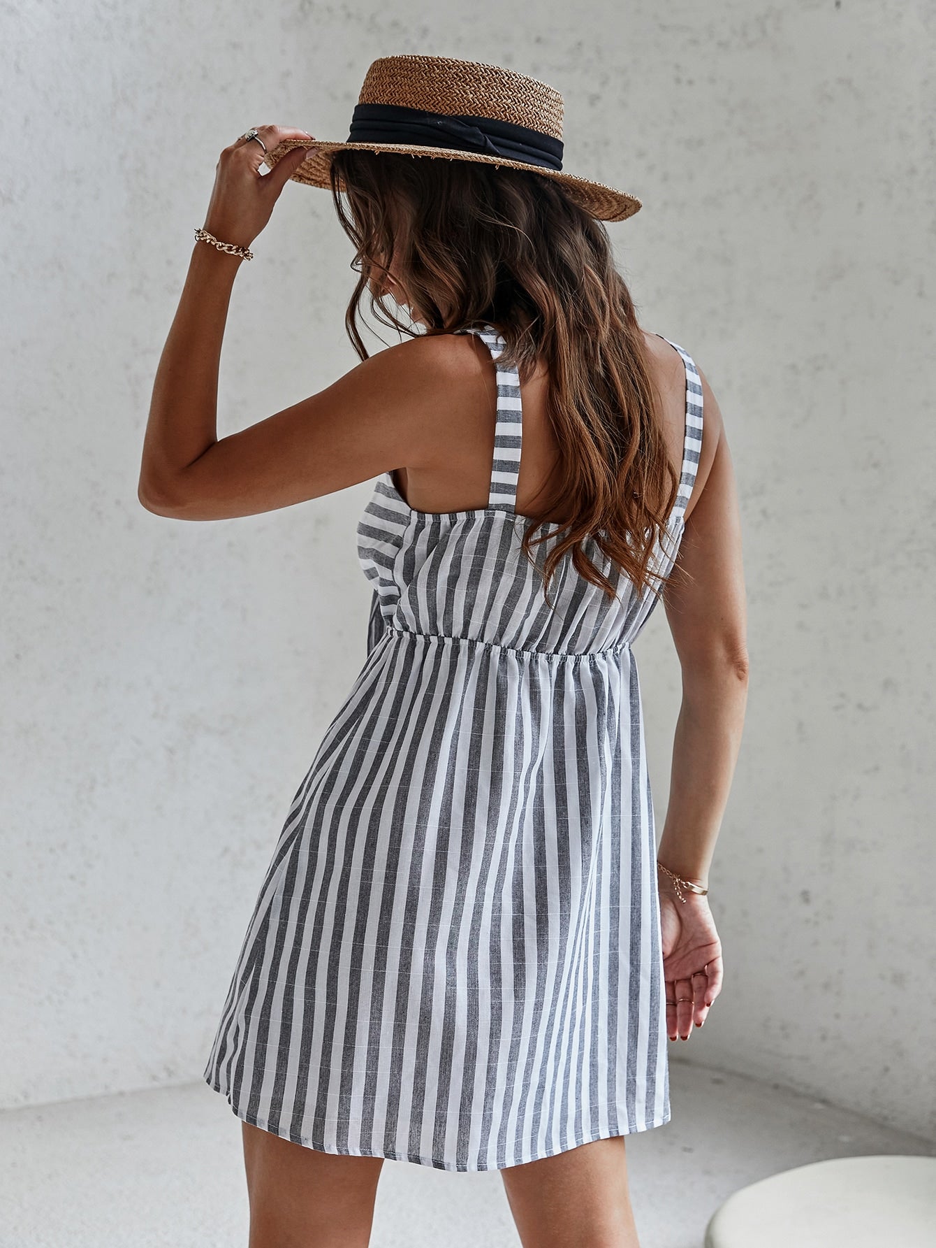 Striped Knot Front Cami Dress