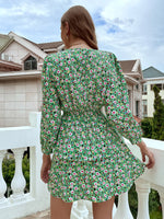 Surplice Front Layered Hem Allover Floral Dress