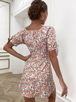 Allover Floral Print Tie Cuff Dress