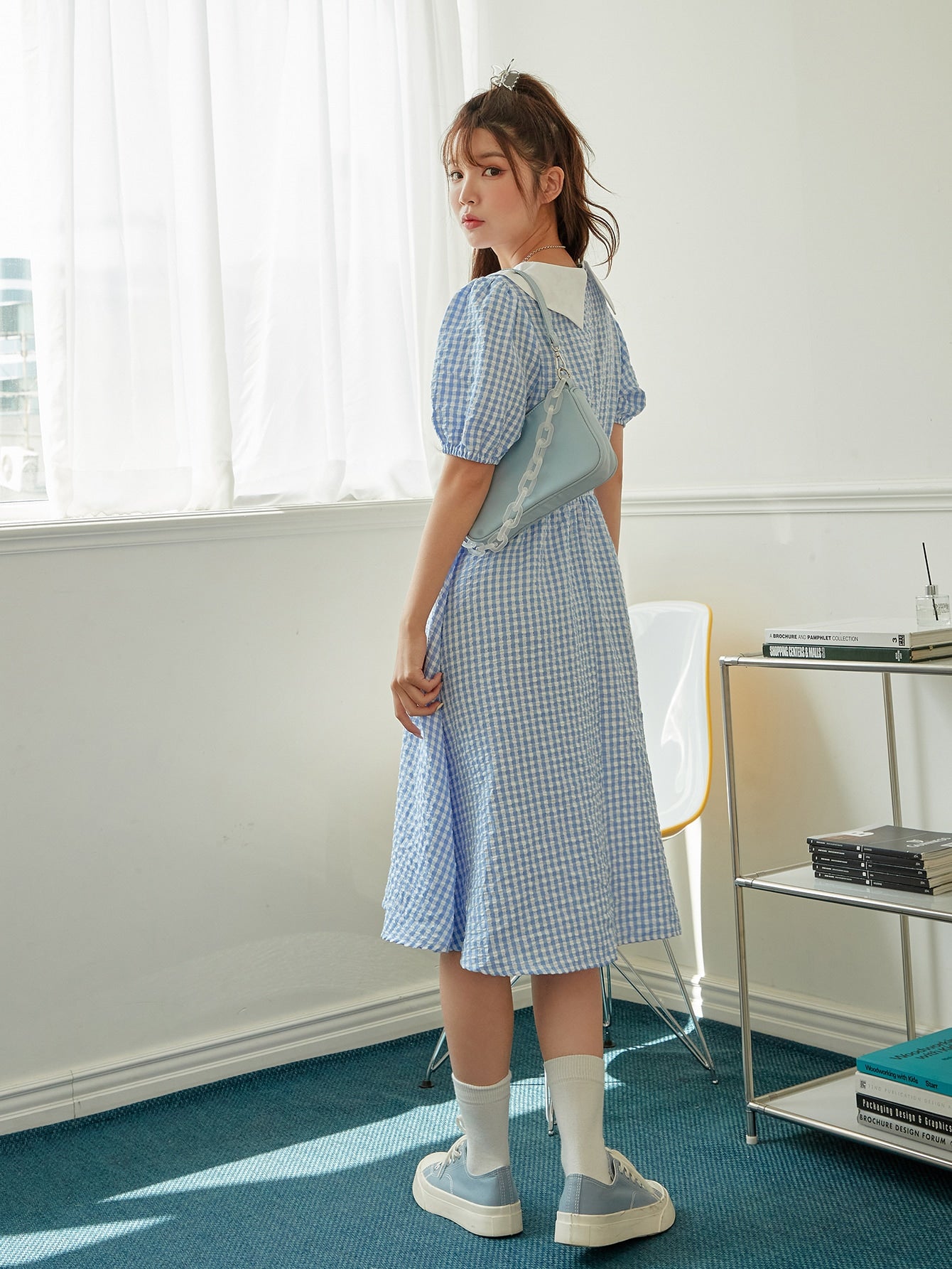 Gingham Contrast Collar A-line Dress