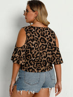 Plus Leopard Criss Cross Cold Shoulder Blouse