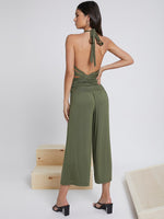 Tied Backless Wrap Cross Tie Front Wide Leg Jumpsuit
