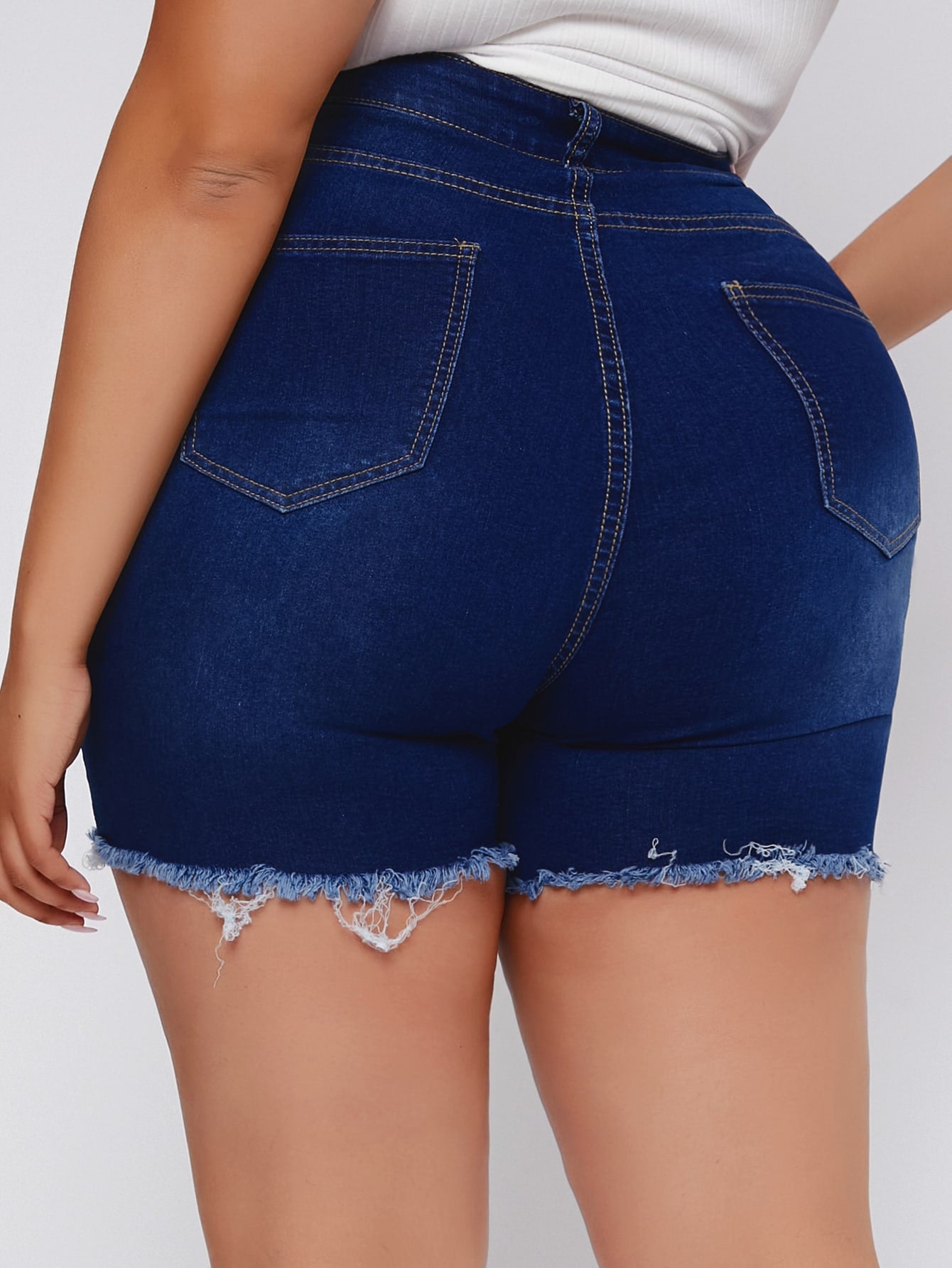 Plus High Waist Ripped Denim Shorts