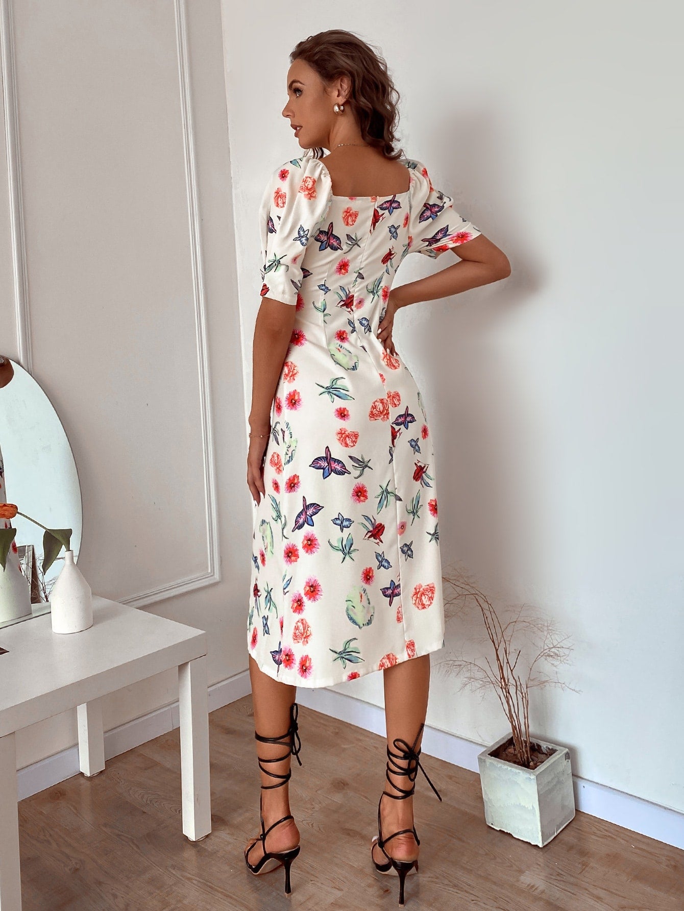 Floral Print Puff Sleeve A-line Dress