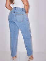 Plus Slant Pocket Ripped Mom Fit Jeans