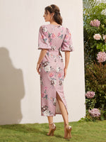 V-neck Bishop Sleeve Floral Dress