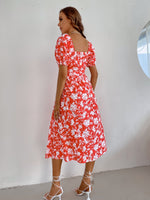 Allover Floral Knot Cut Out A-line Dress