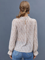 Allover Floral Print Frill Neck Flounce Sleeve Blouse