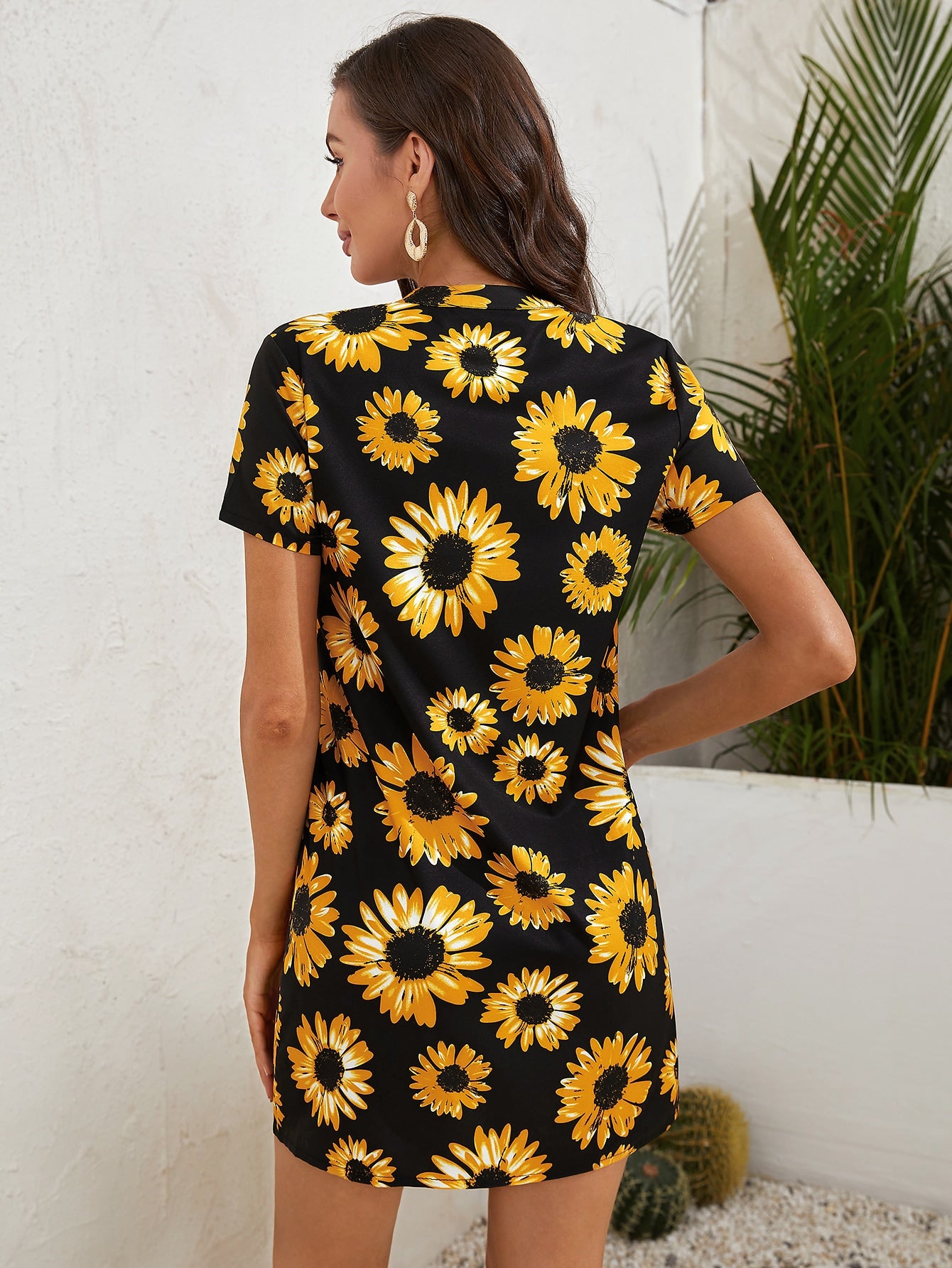 Sunflower Print Tunic Dress