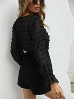 Swiss Dot Surplice Neck Flounce Sleeve Romper
