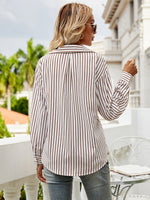 Striped Print Pocket Patched Drop Shoulder Blouse