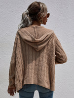 Textured Solid Hooded Cardigan