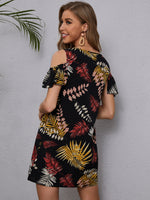 Tropical Print Cold Shoulder Tunic Dress