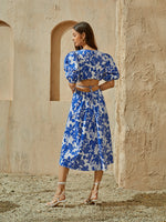 Floral Print Tie Back Cut-out Dress