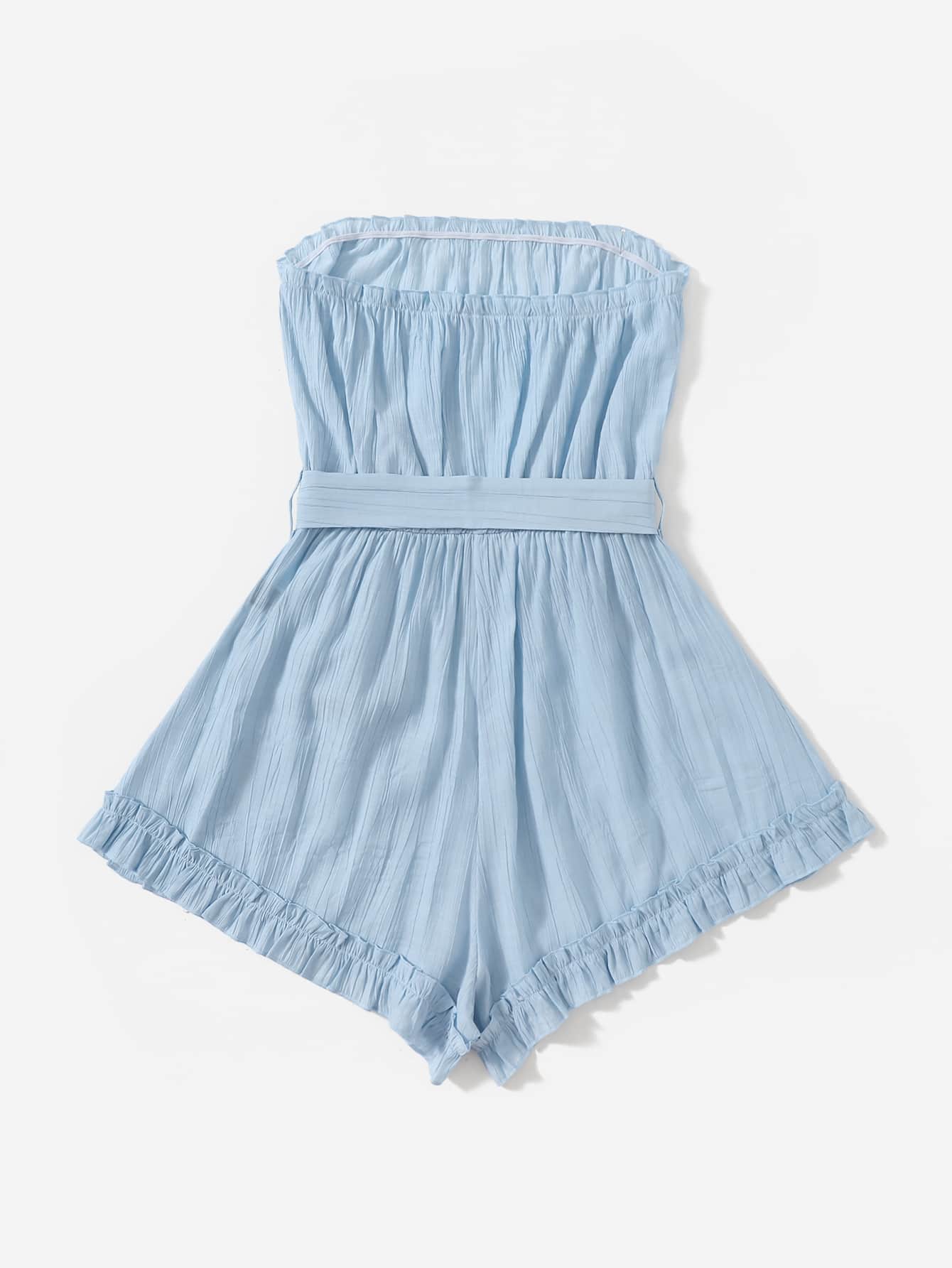 Ruffle Hem Belted Tube Romper