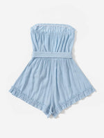 Ruffle Hem Belted Tube Romper