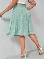 Plus Ditsy Floral Thigh Split Skirt