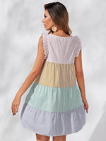 Striped Colorblock Frill Trim Ruffle Hem Dress