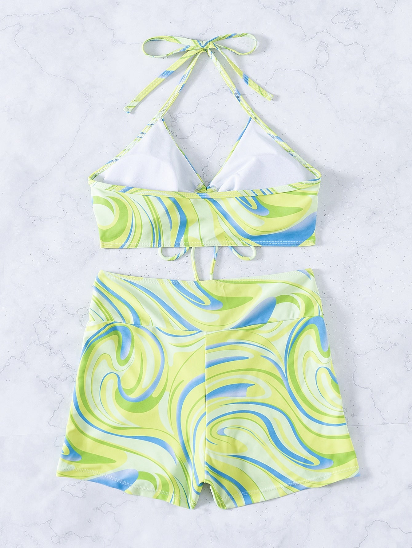 Wave Pattern Halter Shorts Bikini Swimsuit