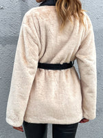 Flap Detail Binding Belted Flannel Coat