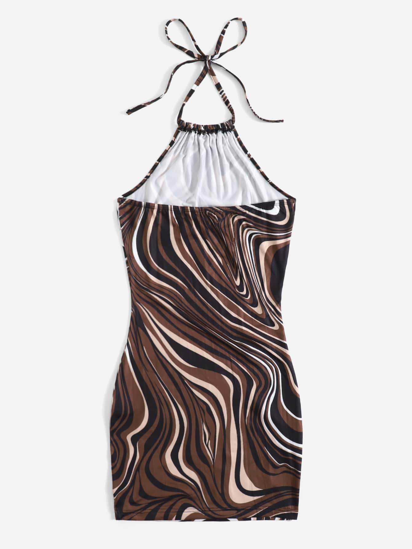 Marble Print Mini Halter Dress