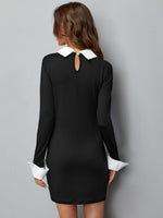 Contrast Collar Keyhole Back Bodycon Dress
