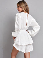 Bishop Sleeve Layer Ruffle Hem Keyhole Back Belted Dress