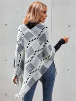 1pc Open Knit Fringe Trim Cape Sweater