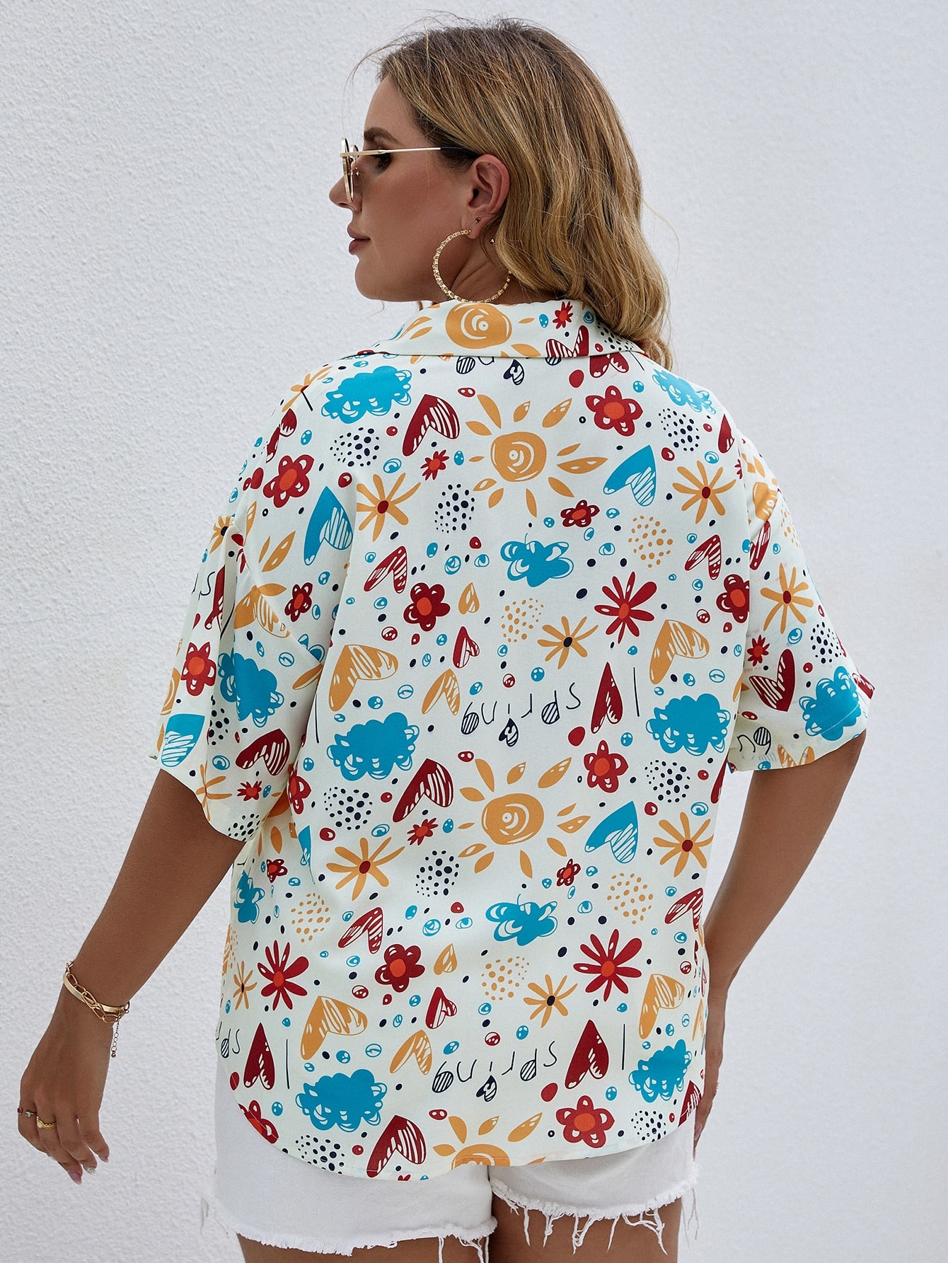 Plus Drop Shoulder Allover Print Blouse