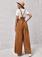 Solid Dual Pocket Wide Leg Overall Jumpsuit