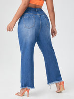 Plus Ripped Raw Hem Flare Leg Jeans