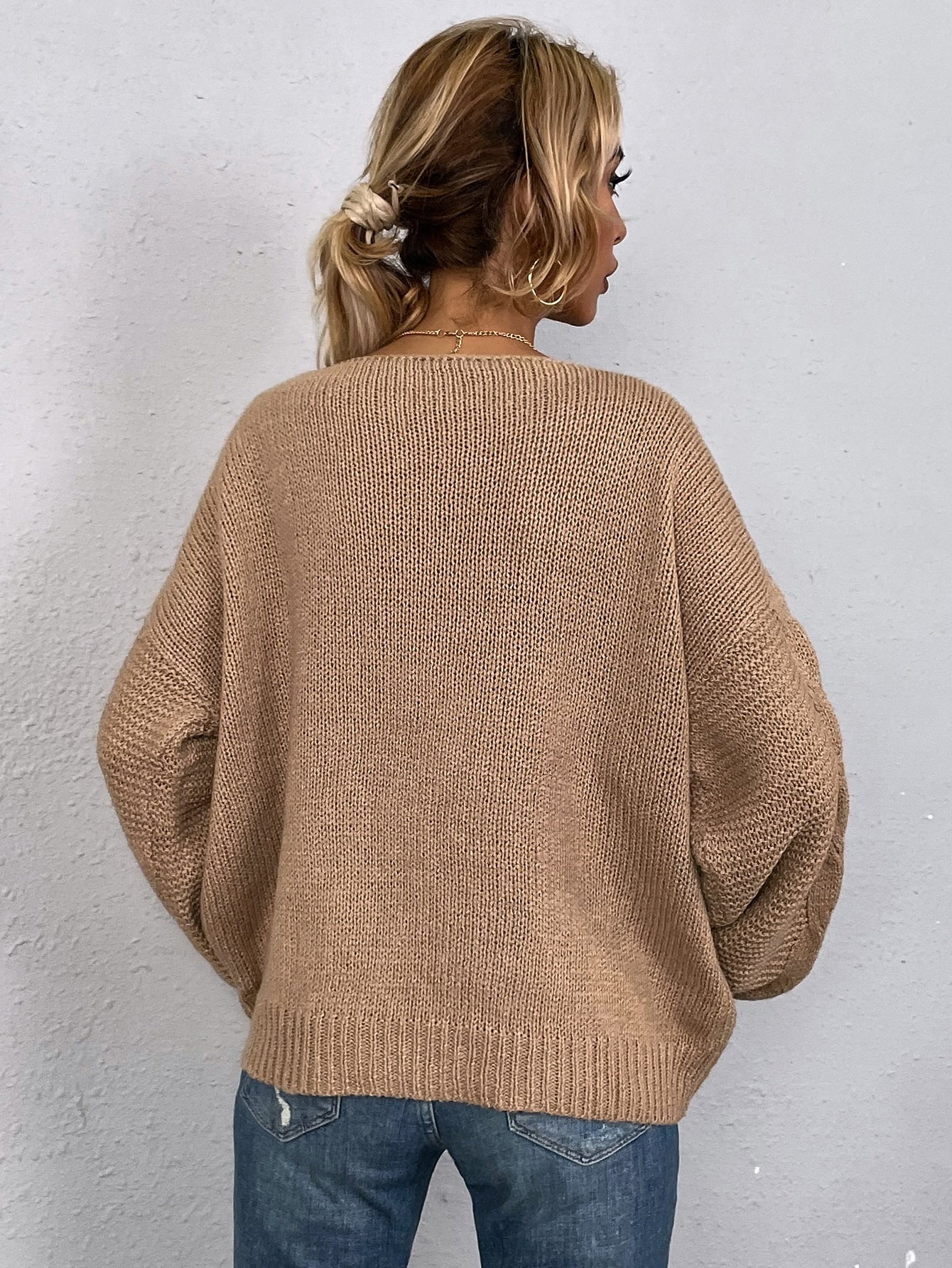 Batwing Sleeve Cable Knit Sweater