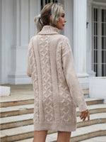Turtle Neck Cable Knit Sweater Dress Without Belt