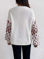 Geo Pattern Tassel Detail Drop Shoulder Sweater