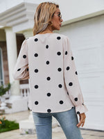 Polka Dot Print Flounce Sleeve Button Front Blouse