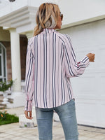 Pocket Patched Button Up Striped Blouse