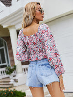 Floral Print Lantern Sleeve Peplum Top