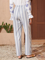Pinstriped Tassel Tie Front Wide Leg Pants