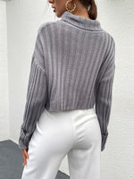 Turtleneck Drop Shoulder Ribbed Knit Crop Sweater