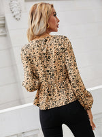 Floral Print Bishop Sleeve Ruffle Hem Blouse