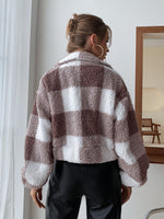 Buffalo Plaid Flap Detail Snap Button Teddy Jacket