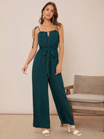 Knot Shoulder Belted Cami Jumpsuit