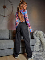 Marble Print Criss-cross Backless Crop Tee