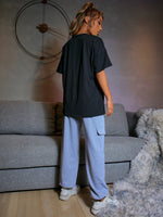 Reflective Cat Print Drop Shoulder Top
