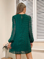 Swiss Dot Bishop Sleeve Keyhole Back Chiffon Tunic Dress