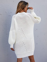 Raglan Sleeve Pointelle Knit Sweater Dress Without Belt