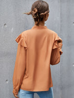 Tie Neck Ruffle Trim Blouse