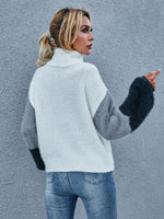Turtleneck Colorblock Drop Shoulder Sweater