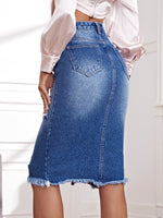 Ripped Raw Cut Denim Skirt