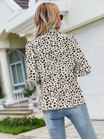 Ruffle Neck Dalmatian Print Flounce Sleeve Top